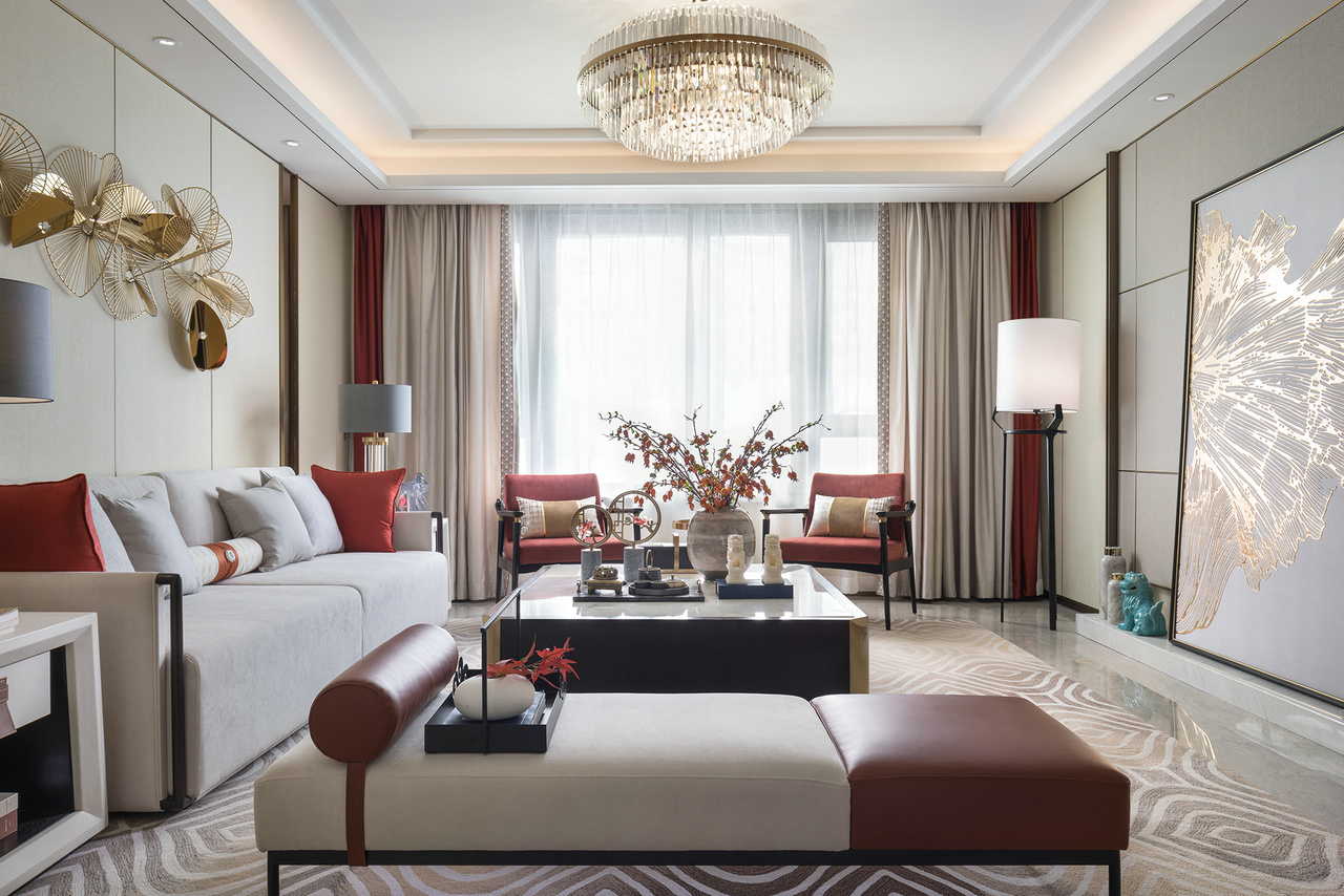 新中式风格室内家装案例效果图-客厅 新中式风格室内家装案例效果图-客厅