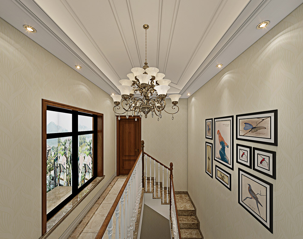 包头小白河别墅320平米简美风格装修案例-梯间